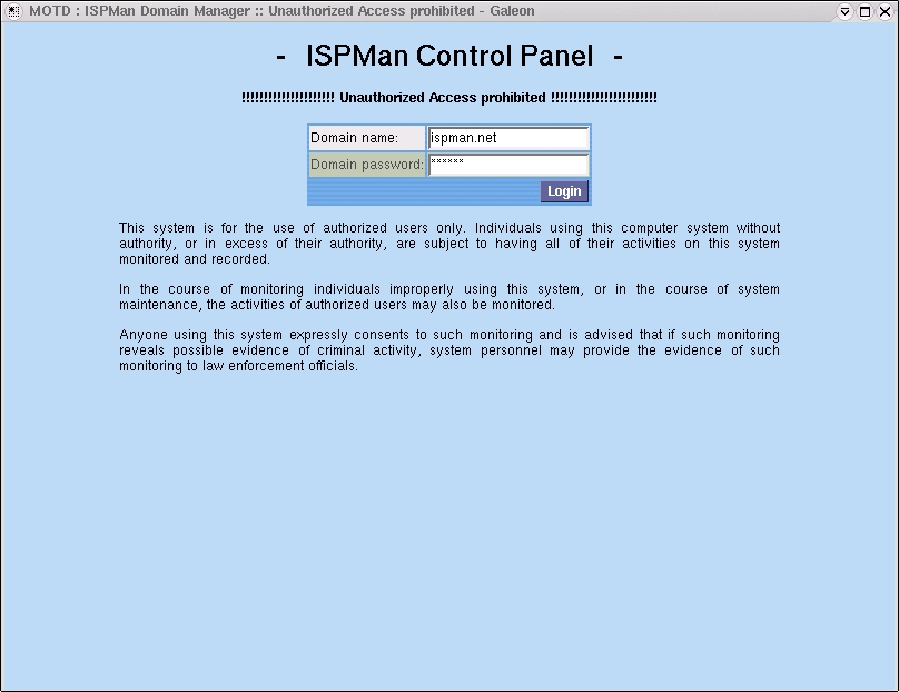 Control panel login 